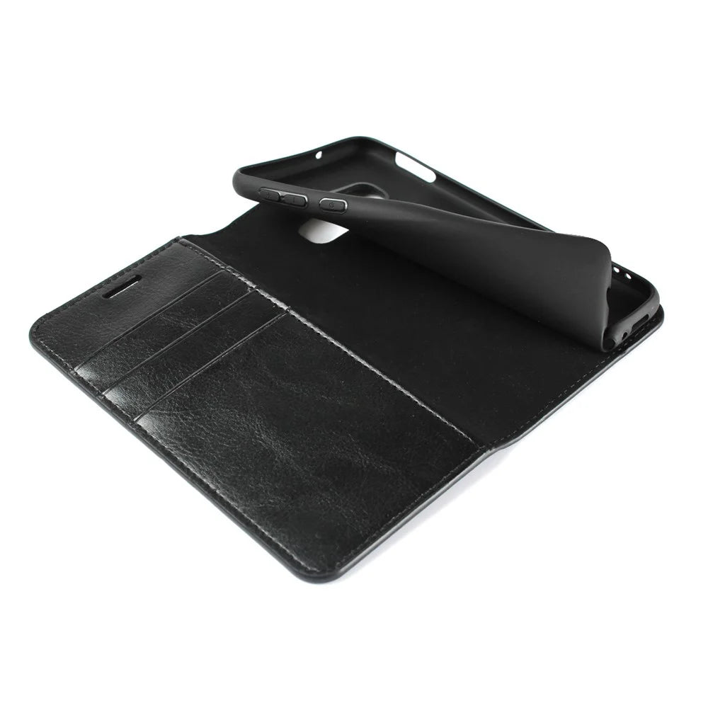 Crazy Horse Genuine Leather Wallet Phone Cover for Samsung Galaxy S10e - Black - 6