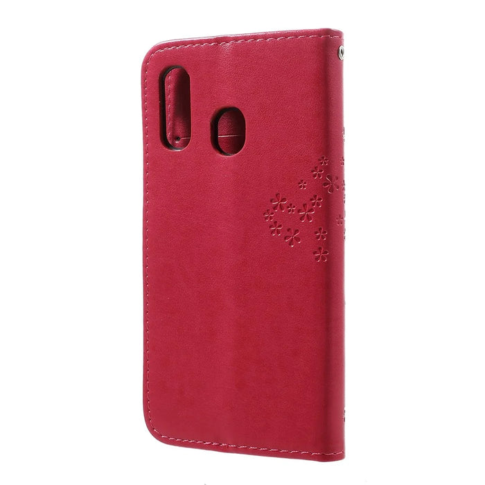 Imprint Tree Owl Leather Wallet Case for Samsung Galaxy A40 - Rose - 3