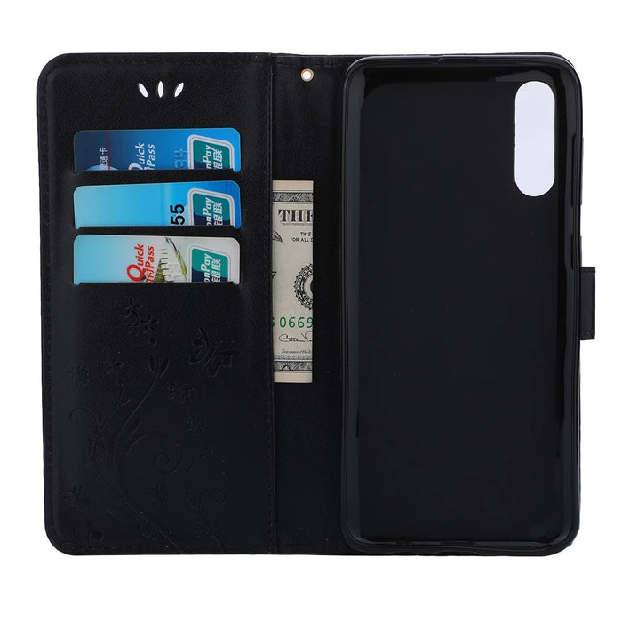 Imprint Butterfly Flower Leather Wallet Case for Samsung Galaxy A50 / A50s / A30s - Black - 3