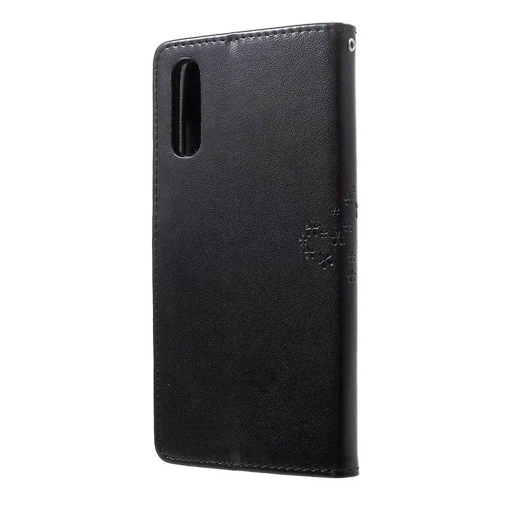 For Samsung Galaxy A70 Imprint Tree Owl Leather Wallet Stand Mobile Cover - Black - 2