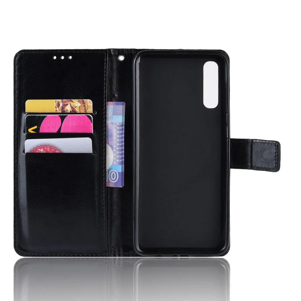 Crazy Horse Leather Wallet Stand Phone Cover with Strap for Samsung Galaxy A50 / A50s / A30s - Black - 4