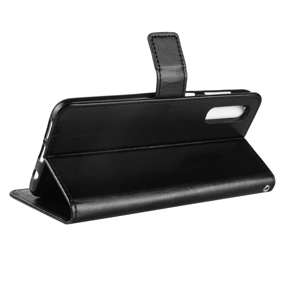 Crazy Horse Leather Wallet Stand Phone Cover with Strap for Samsung Galaxy A50 / A50s / A30s - Black - 7