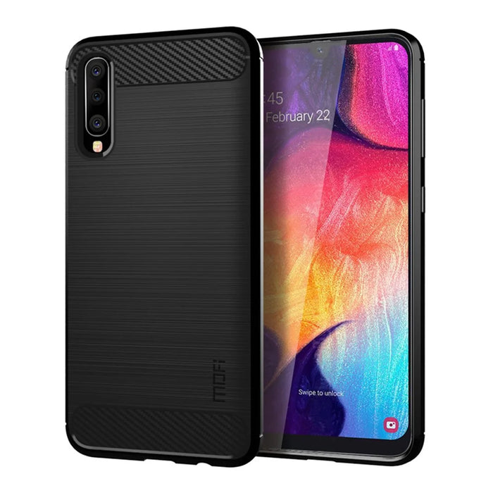 MOFI Carbon Fiber Texture Brushed TPU Phone Cover for Samsung Galaxy A70 - Black - 1