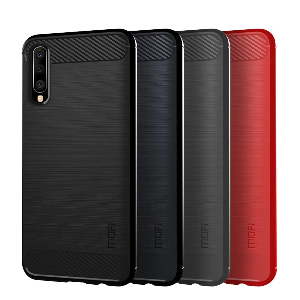 MOFI Carbon Fiber Texture Brushed TPU Phone Cover for Samsung Galaxy A70 - Black - 3