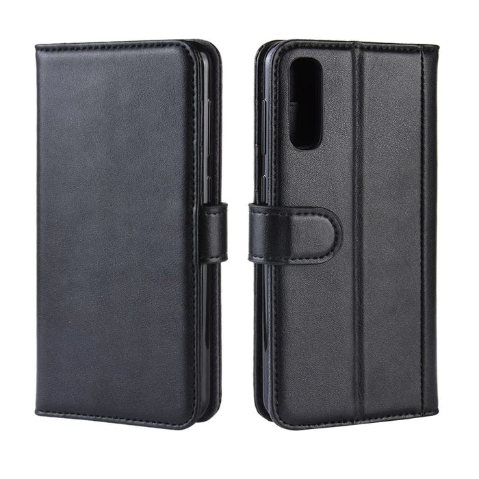 For Samsung Galaxy A50 / A50s / A30s Phone Cases Genuine Split Leather Wallet Mobile Cover Stand - Black - 2