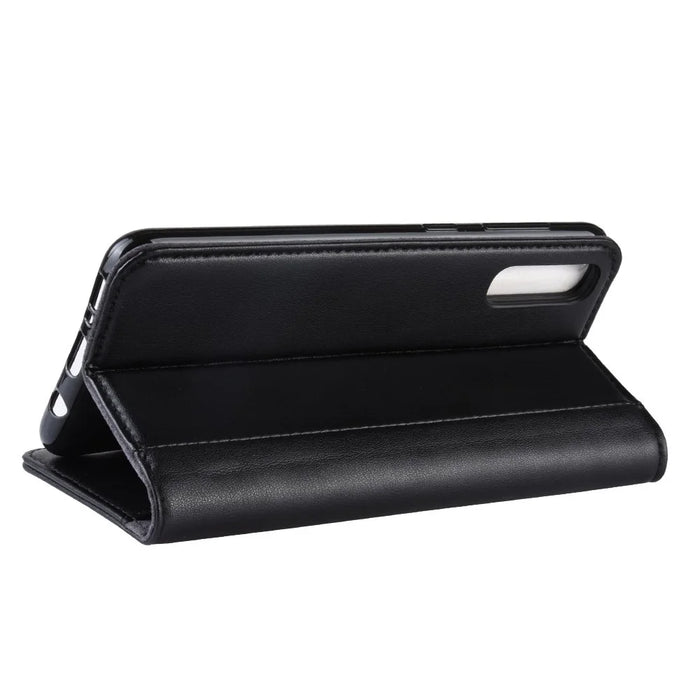 For Samsung Galaxy A50 / A50s / A30s Phone Cases Genuine Split Leather Wallet Mobile Cover Stand - Black - 5