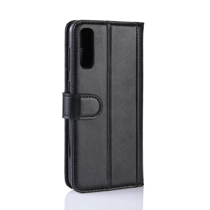 For Samsung Galaxy A50 / A50s / A30s Phone Cases Genuine Split Leather Wallet Mobile Cover Stand - Black - 6