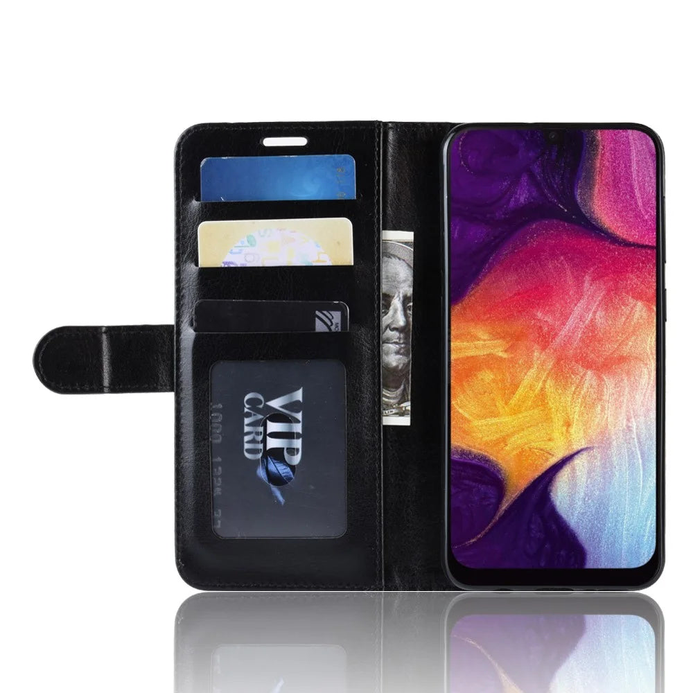 Crazy Horse Texture Magnetic Stand Leather Phone Shell for Samsung Galaxy A50 / A50s / A30s - Black - 5