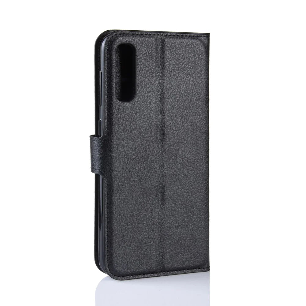 Litchi Skin Wallet Leather Stand Case for Samsung Galaxy A50 / A50s / A30s Cell Phone Case - Black - 6