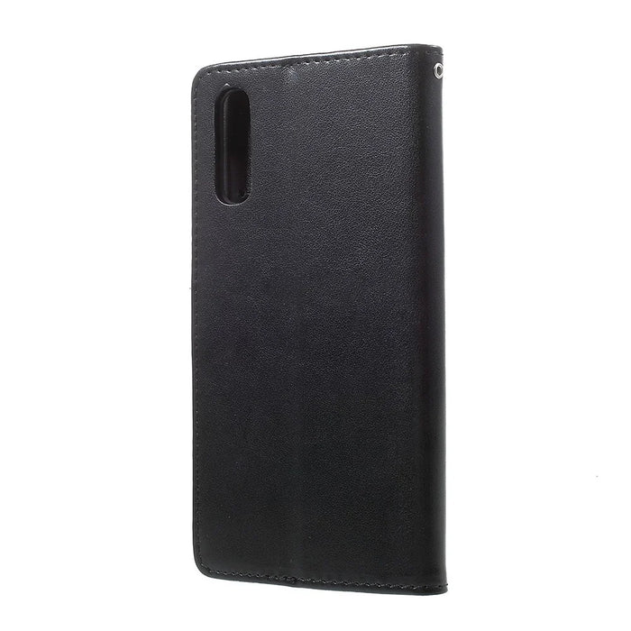 Imprint Butterfly Flowers Leather Wallet Stand Case for Samsung Galaxy A70 - Black - 2