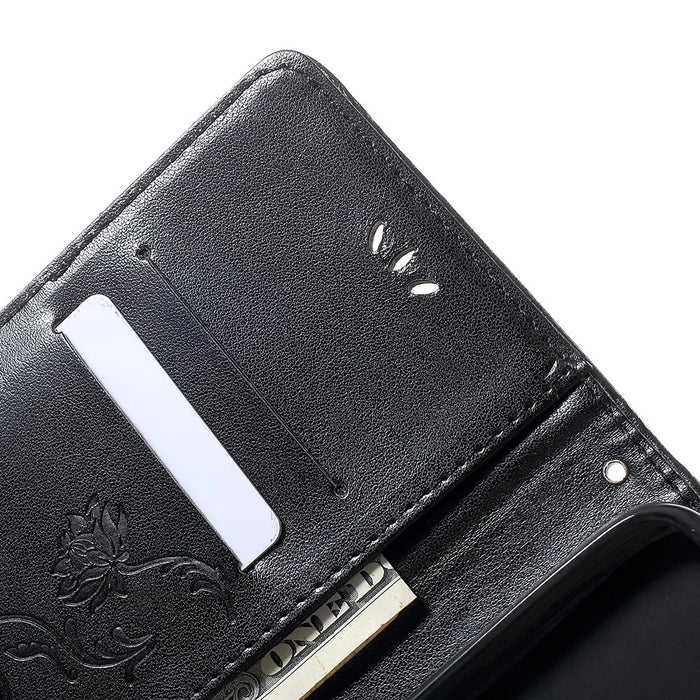 Imprint Butterfly Flowers Leather Wallet Stand Case for Samsung Galaxy A70 - Black - 5