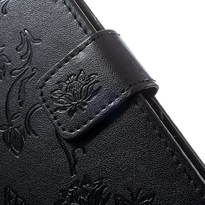 Imprint Butterfly Flowers Leather Wallet Stand Case for Samsung Galaxy A70 - Black - 6