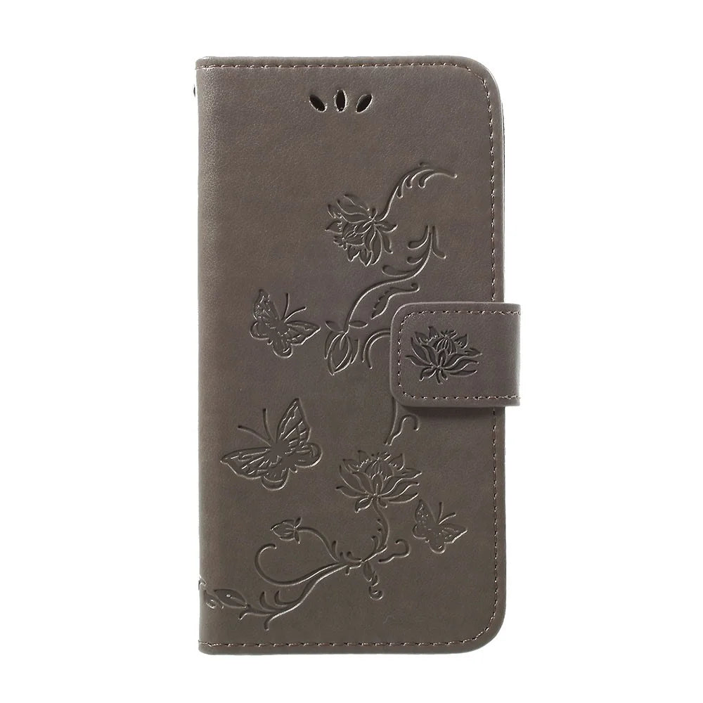 Imprint Butterfly Flower Stand Wallet Leather Shell Case for Samsung Galaxy A40 - Grey - 1