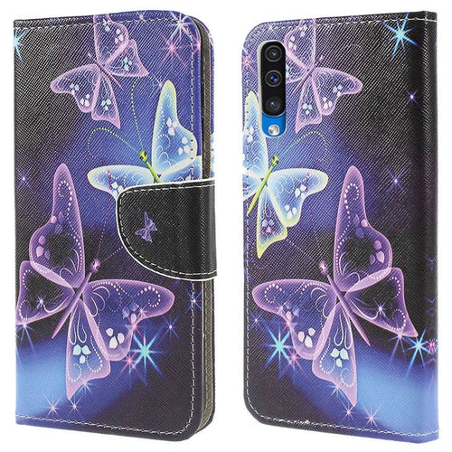 Pattern Printing Cross Texture PU Leather Wallet Flip Casing for Samsung Galaxy A50 / A50s / A30s - Vivid Butterflies - 1