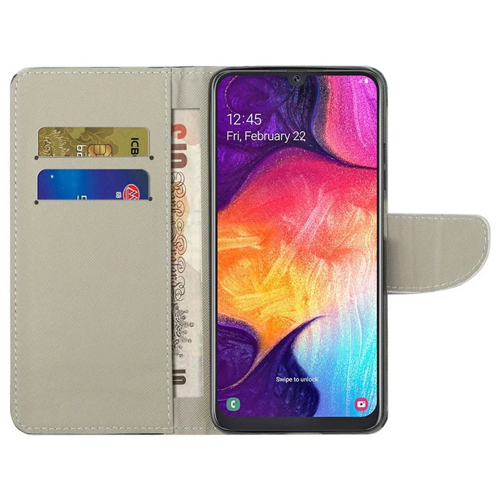 Pattern Printing Cross Texture PU Leather Wallet Flip Casing for Samsung Galaxy A50 / A50s / A30s - Vivid Butterflies - 2