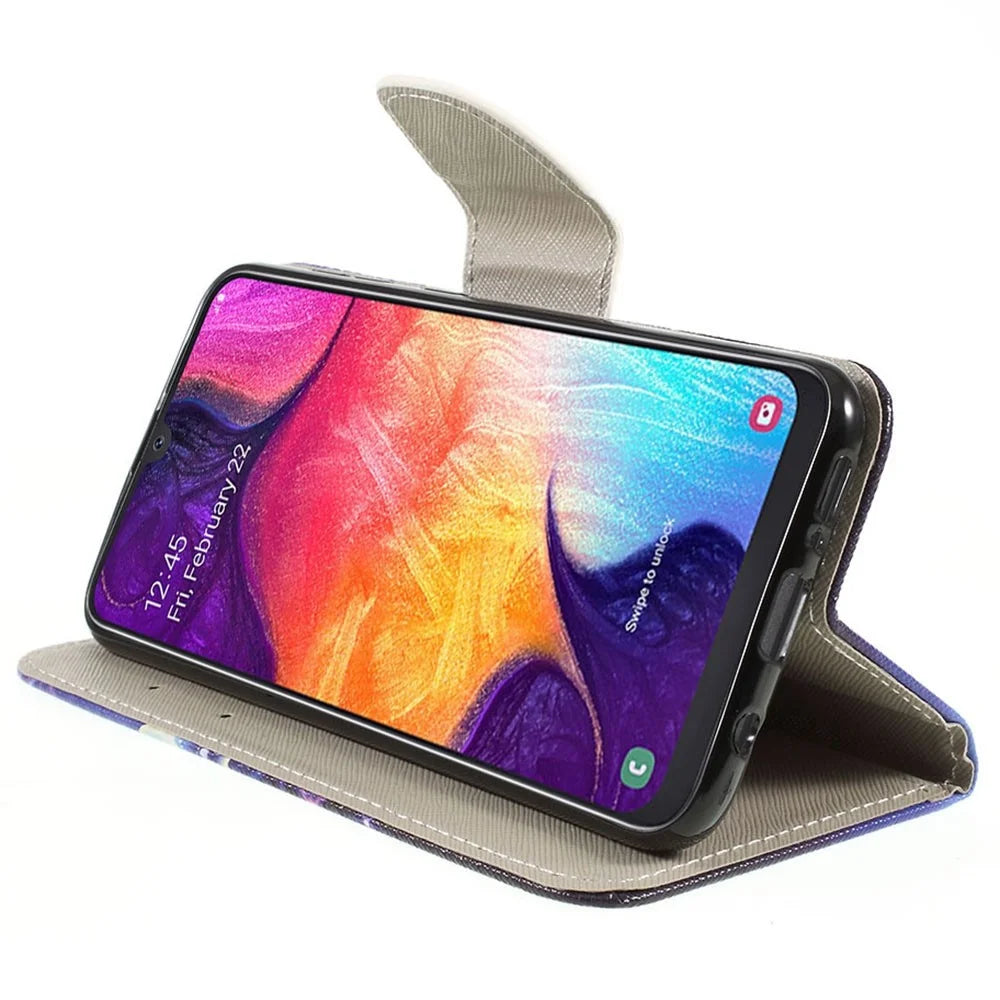 Pattern Printing Cross Texture PU Leather Wallet Flip Casing for Samsung Galaxy A50 / A50s / A30s - Vivid Butterflies - 3
