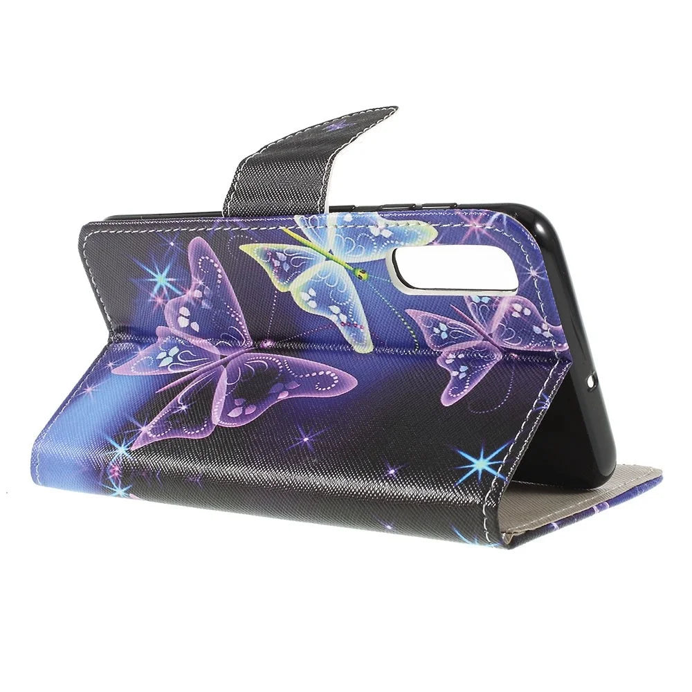 Pattern Printing Cross Texture PU Leather Wallet Flip Casing for Samsung Galaxy A50 / A50s / A30s - Vivid Butterflies - 4