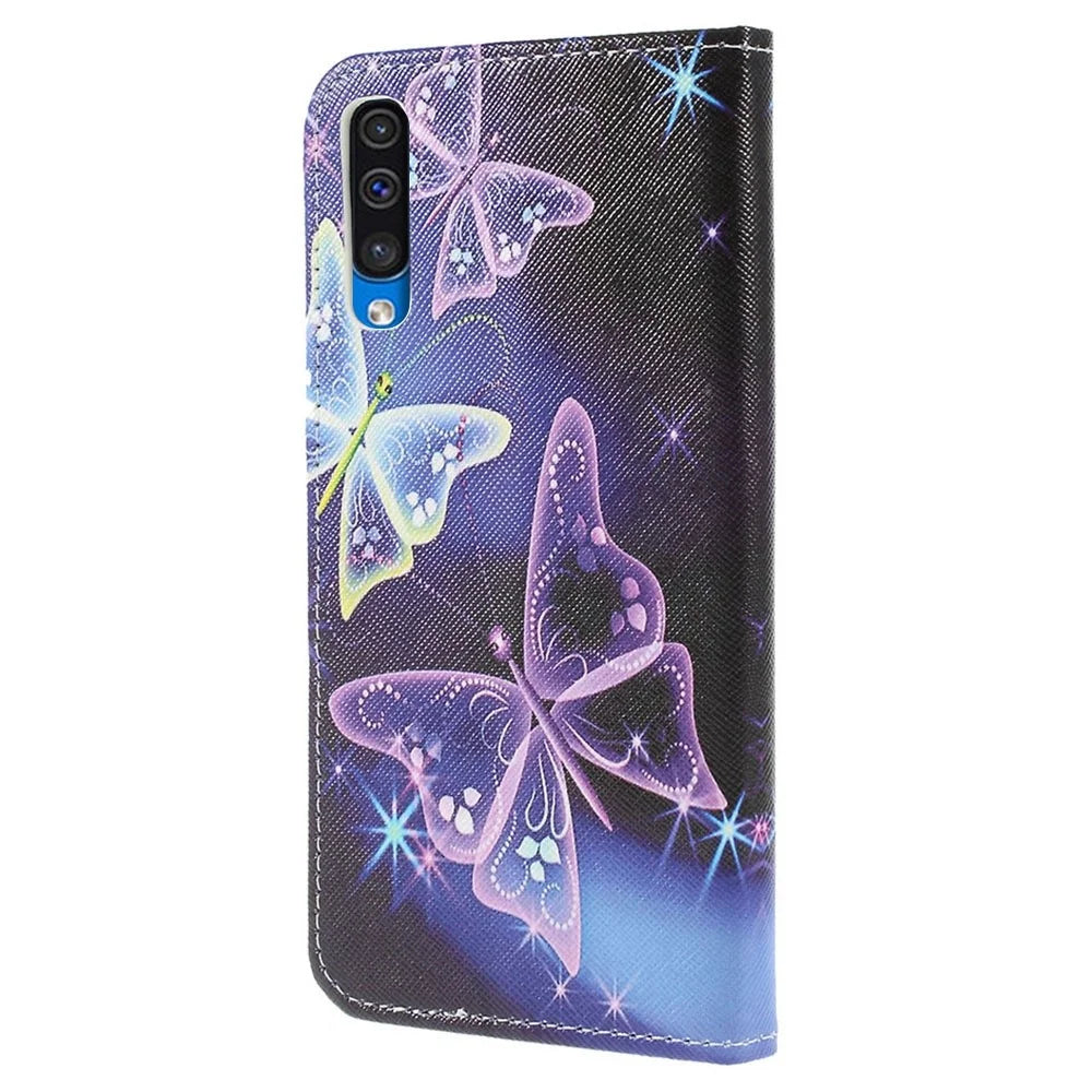 Pattern Printing Cross Texture PU Leather Wallet Flip Casing for Samsung Galaxy A50 / A50s / A30s - Vivid Butterflies - 7