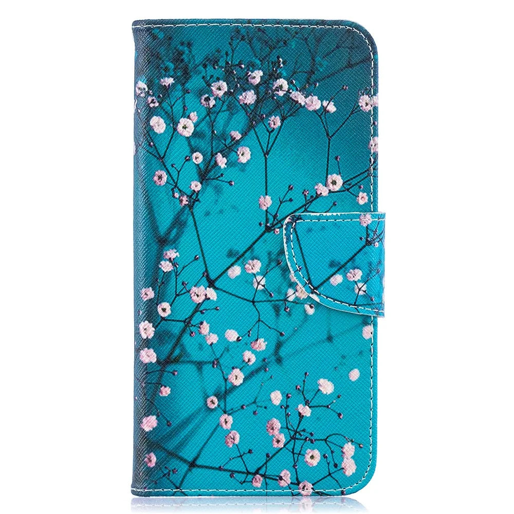 Pattern Printing Leather Wallet Case for Samsung Galaxy A10 - Tree with Flowers - 2