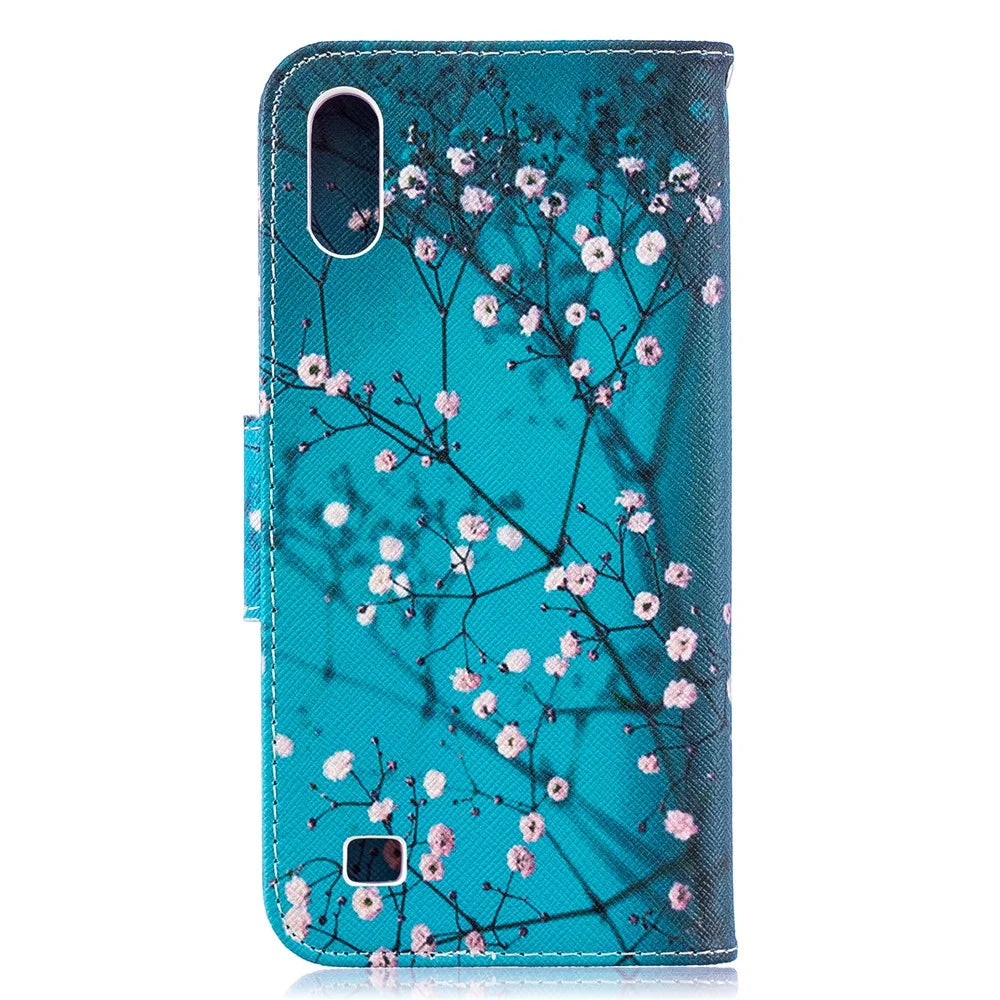 Pattern Printing Leather Wallet Case for Samsung Galaxy A10 - Tree with Flowers - 3