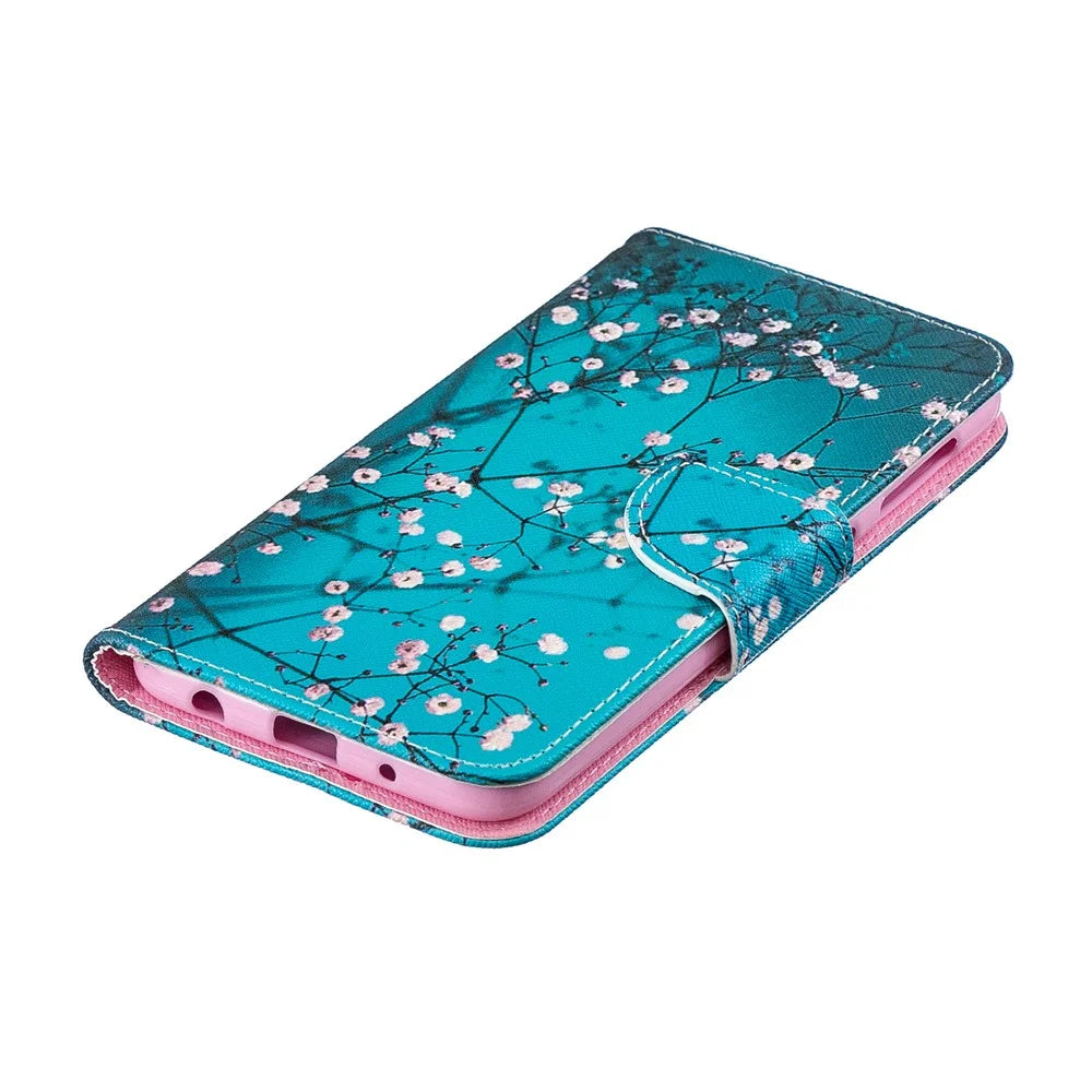 Pattern Printing Leather Wallet Case for Samsung Galaxy A10 - Tree with Flowers - 6