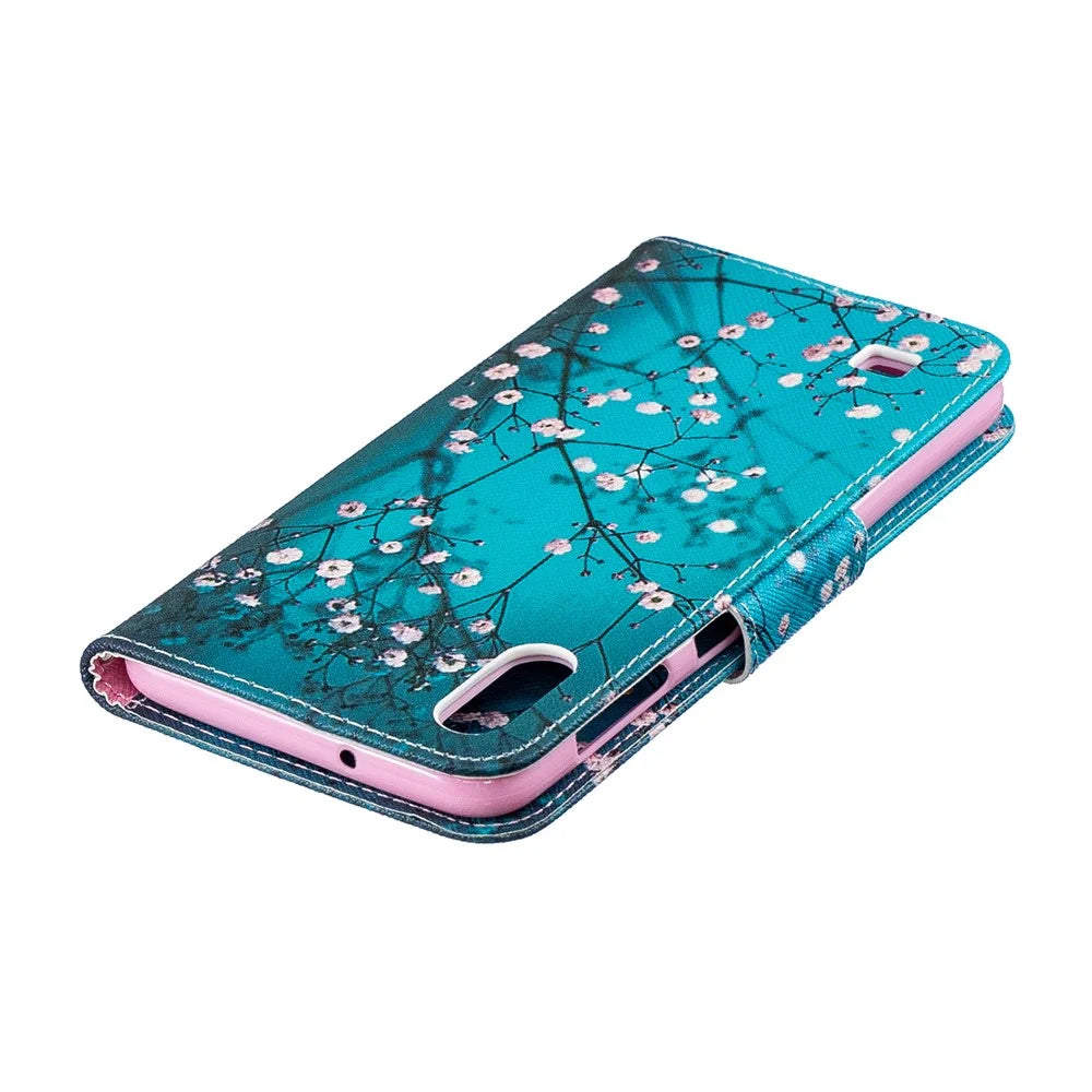 Pattern Printing Leather Wallet Case for Samsung Galaxy A10 - Tree with Flowers - 7