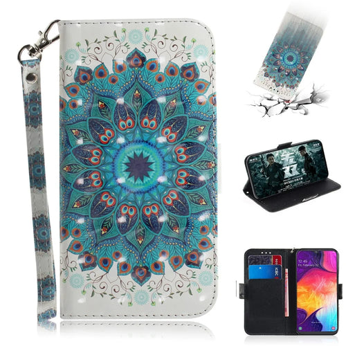 Pattern Printing Light Spot Decor Leather Wallet Case for Samsung Galaxy A50 / A50s / A30s - Blue Flower - 1