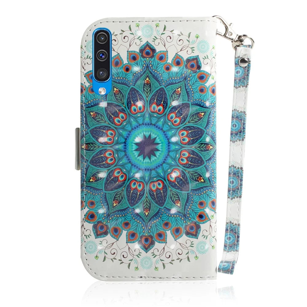 Pattern Printing Light Spot Decor Leather Wallet Case for Samsung Galaxy A50 / A50s / A30s - Blue Flower - 3