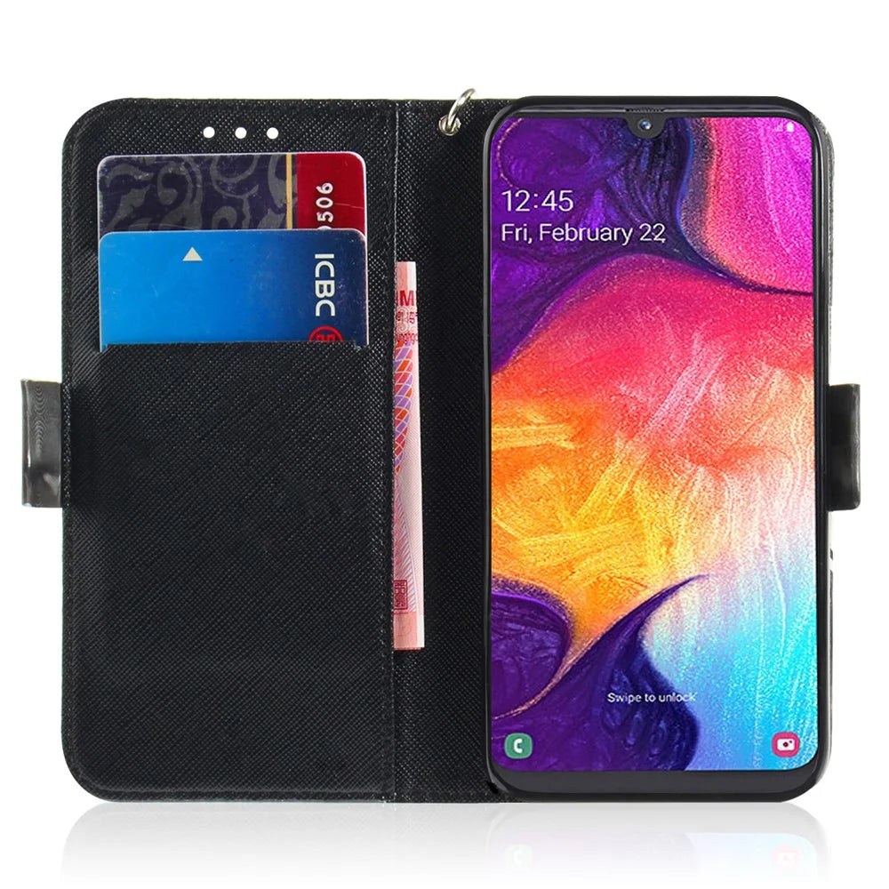 Pattern Printing Light Spot Decor Leather Wallet Case for Samsung Galaxy A50 / A50s / A30s - Blue Flower - 7