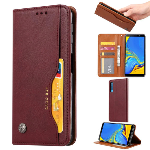 Auto-absorbed Classic PU Leather Cell Phone Case for Samsung Galaxy A70 - Wine Red - 1