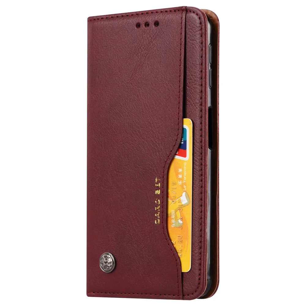 Auto-absorbed Classic PU Leather Cell Phone Case for Samsung Galaxy A70 - Wine Red - 2