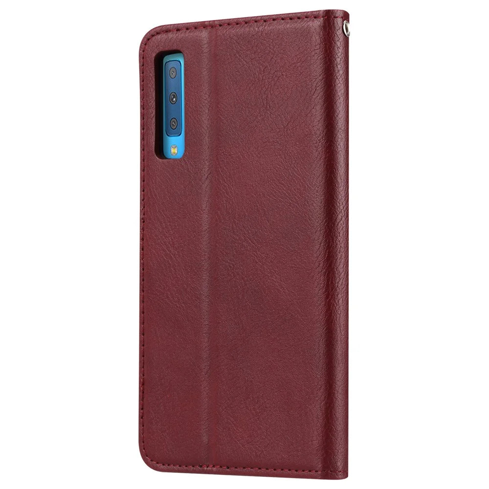 Auto-absorbed Classic PU Leather Cell Phone Case for Samsung Galaxy A70 - Wine Red - 3