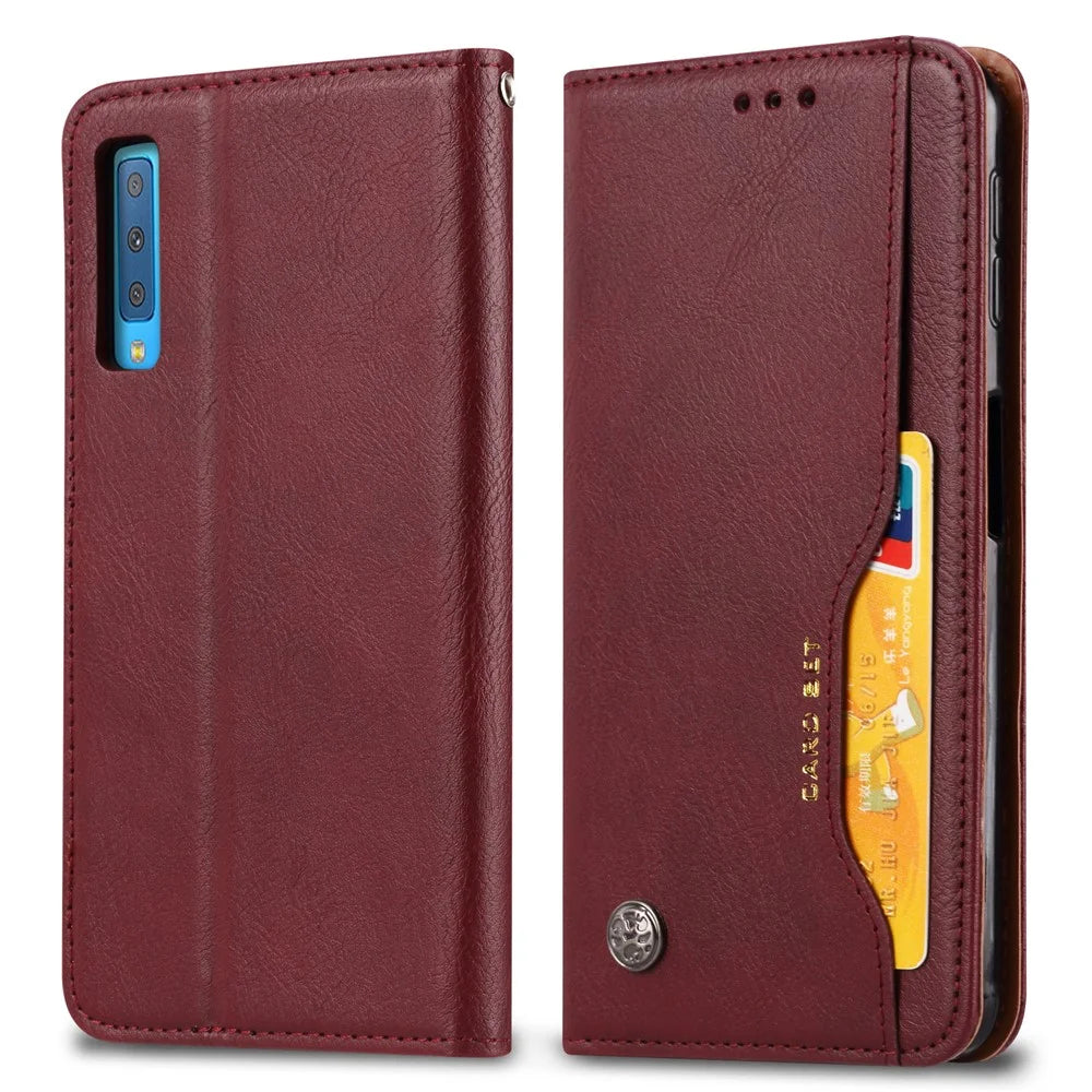 Auto-absorbed Classic PU Leather Cell Phone Case for Samsung Galaxy A70 - Wine Red - 4