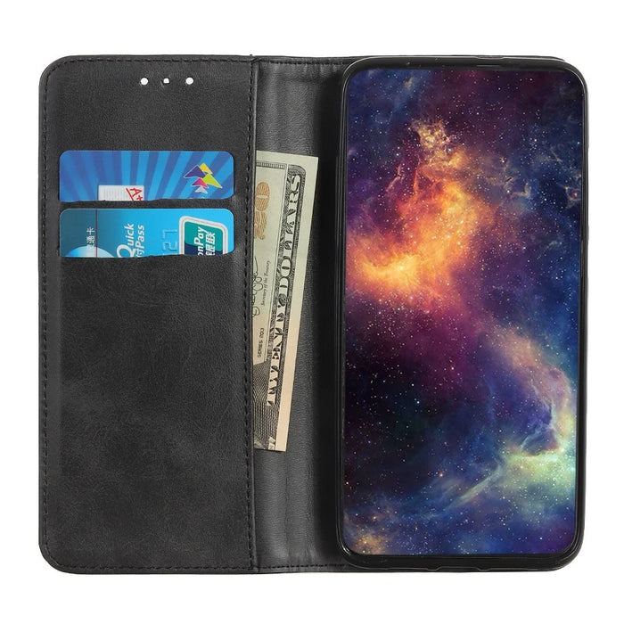 Auto-absorbed Split Leather Wallet Stand Case Shell for Samsung Galaxy S10 Plus - Black - 3