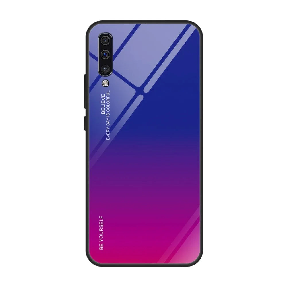 [Gradient Color] Glass + TPU + PC Phone Case Accessory for Samsung Galaxy A50 / A50s / A30s - Dark Blue / Purple - 6