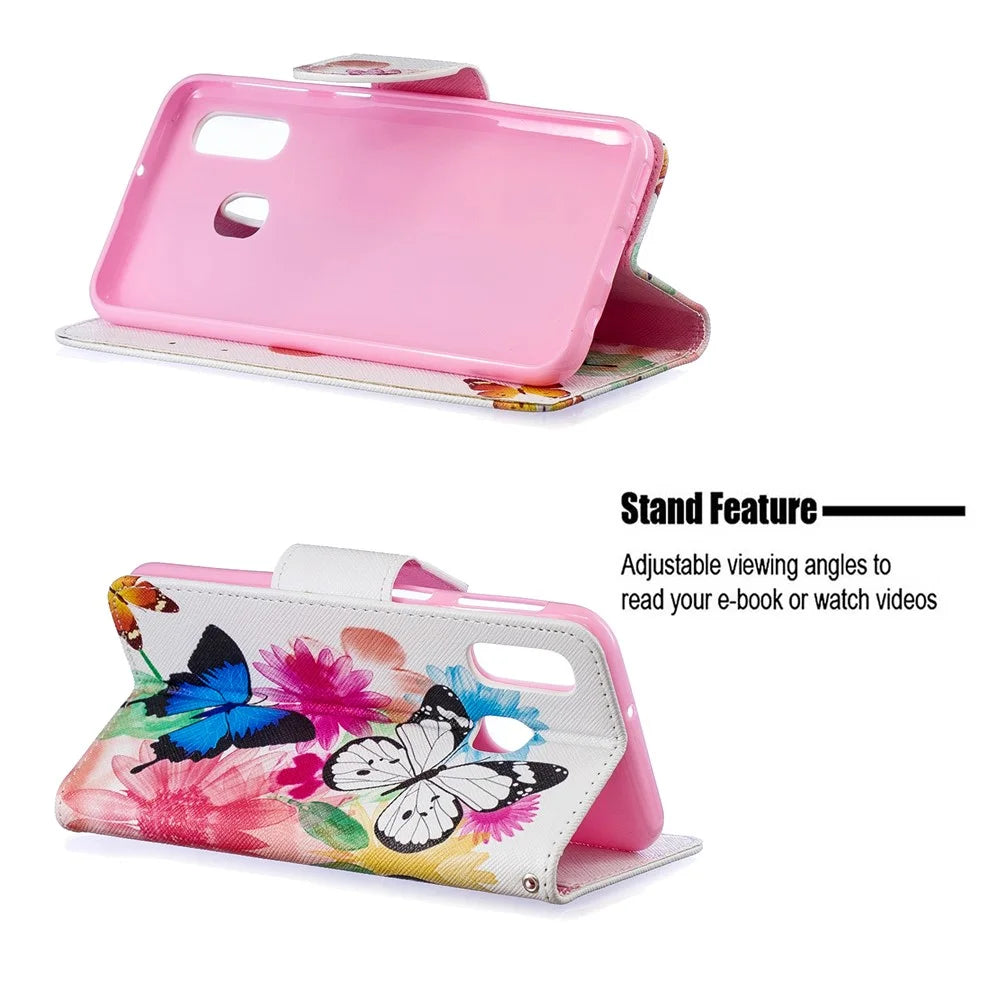 Pattern Printing Leather Wallet Case for Samsung Galaxy A40 - Vivid Butterflies - 2