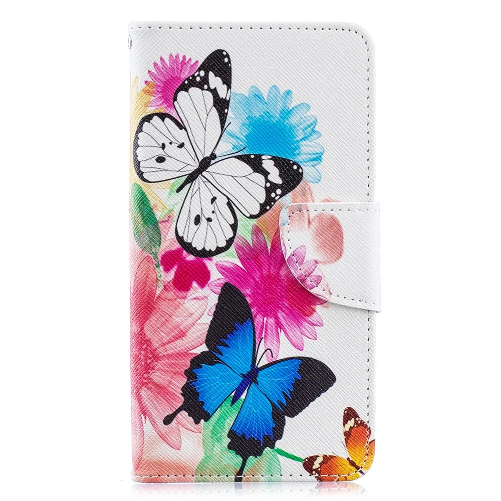 Pattern Printing Leather Wallet Case for Samsung Galaxy A40 - Vivid Butterflies - 4