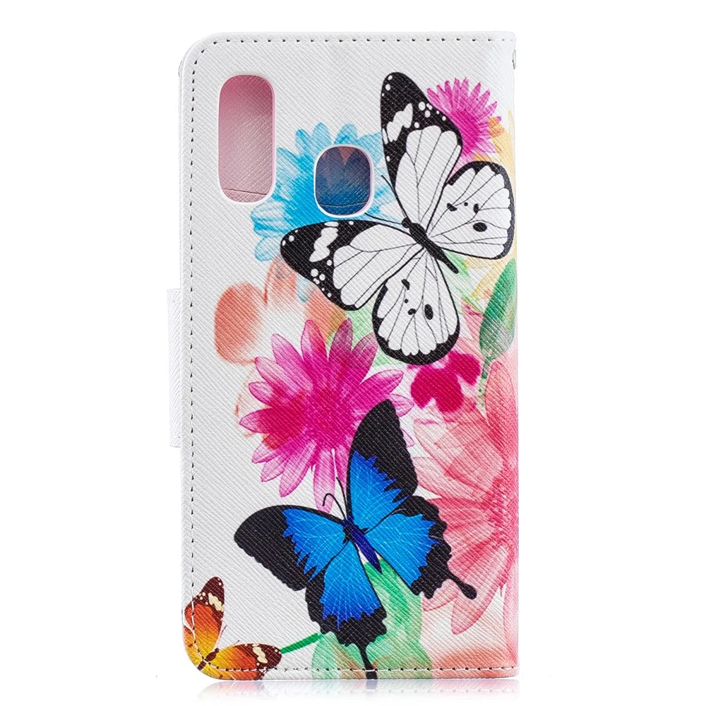 Pattern Printing Leather Wallet Case for Samsung Galaxy A40 - Vivid Butterflies - 5