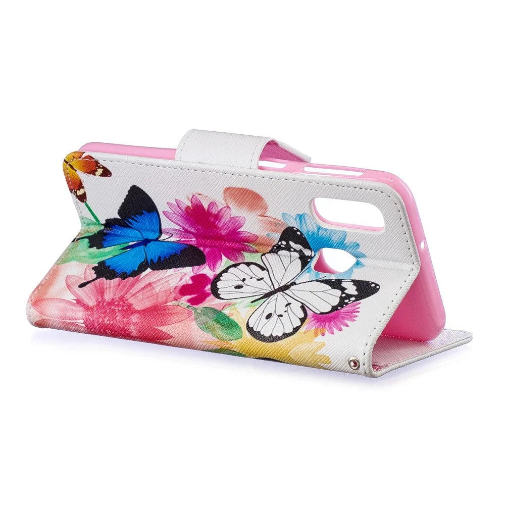 Pattern Printing Leather Wallet Case for Samsung Galaxy A40 - Vivid Butterflies - 6