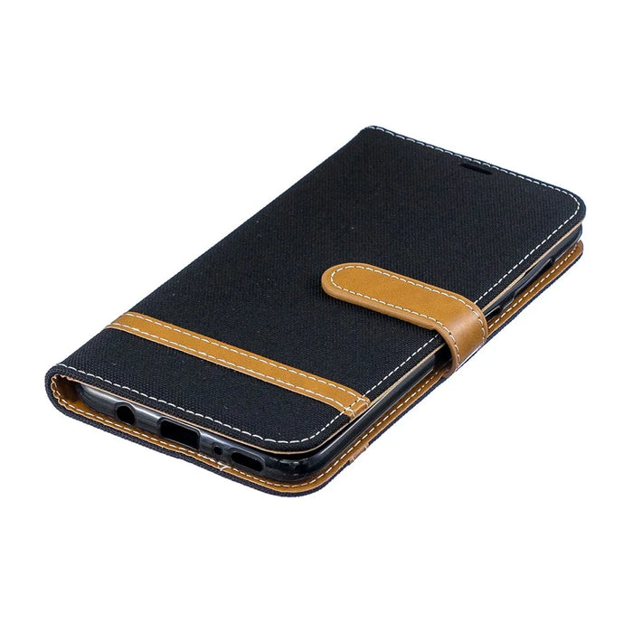 Two-tone Jean Cloth PU Leather Flip Case for Samsung Galaxy A70 - Black - 6