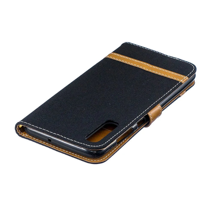 Two-tone Jean Cloth PU Leather Flip Case for Samsung Galaxy A70 - Black - 7