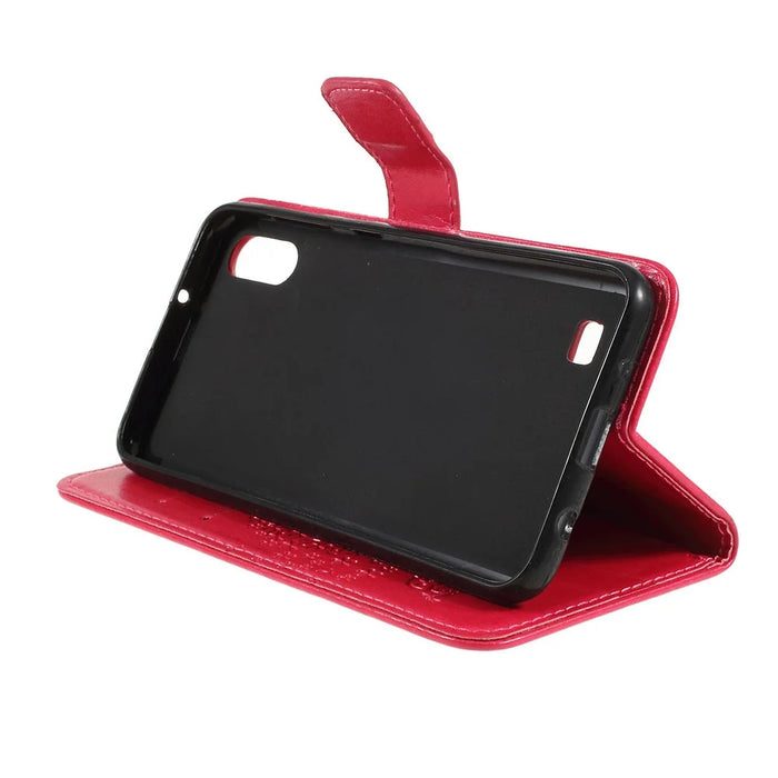 Imprint Tree Owl Magnetic Wallet PU Leather Cover with Stand for Samsung Galaxy A10 - Red - 2