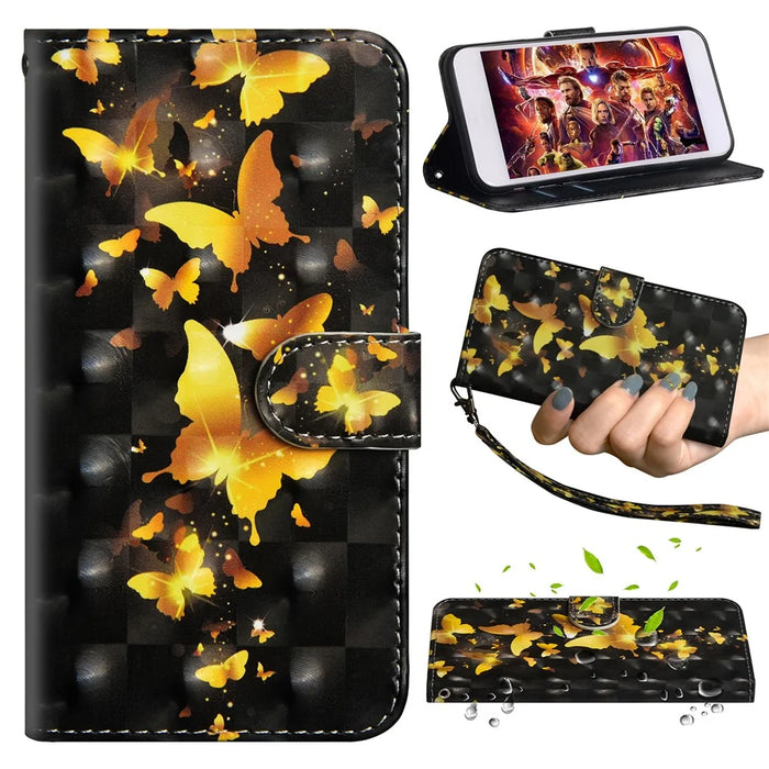 [Light Spot Decor] Patterned Leather Protection Cover for Samsung Galaxy A70 - Gold Butterflies - 1