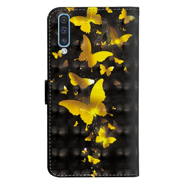 [Light Spot Decor] Patterned Leather Protection Cover for Samsung Galaxy A70 - Gold Butterflies - 5