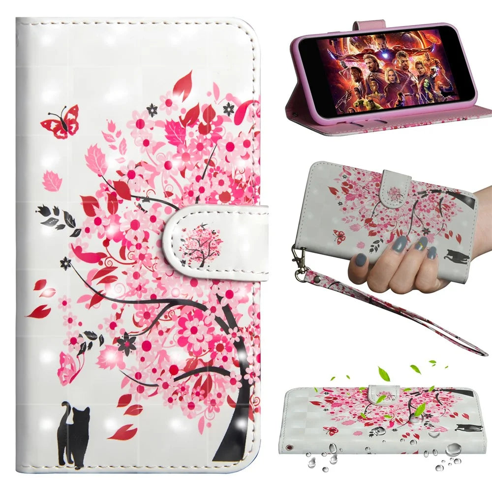 [Light Spot Decor] Patterned Leather Cell Phone Cover for Samsung Galaxy A30 / A20 - Flowered Tree - 1