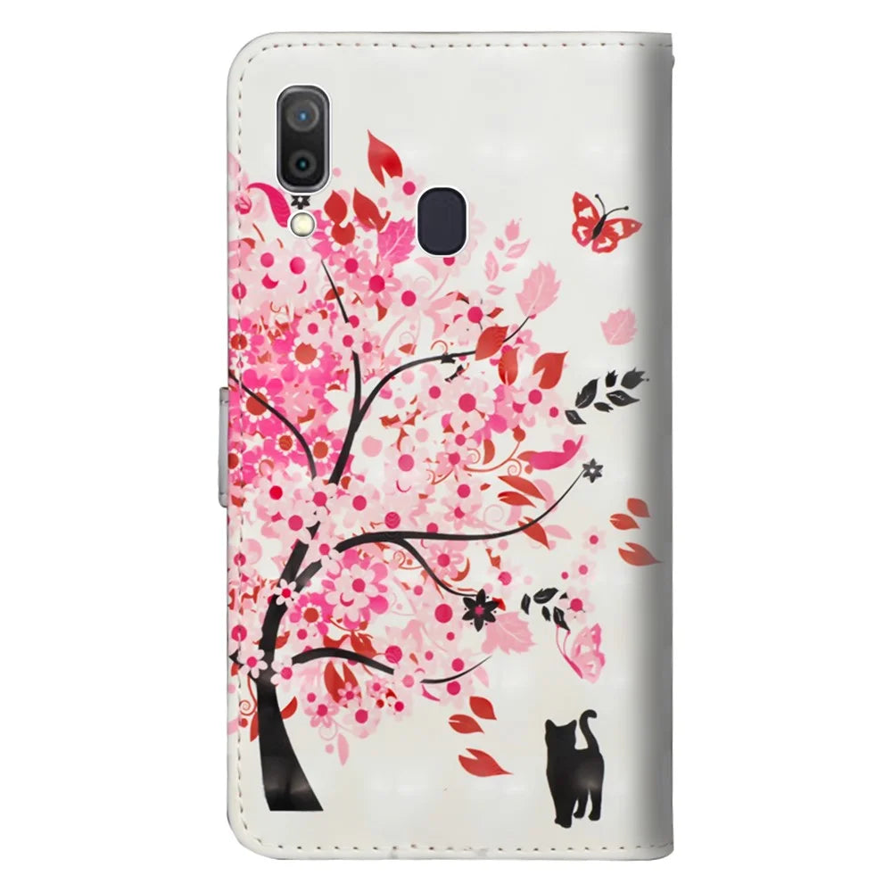 [Light Spot Decor] Patterned Leather Cell Phone Cover for Samsung Galaxy A30 / A20 - Flowered Tree - 5