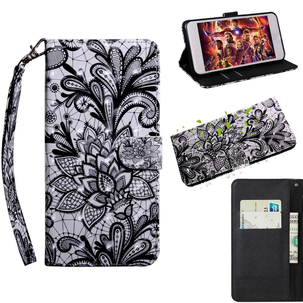 Light Spot Decor Patterned Leather Wallet Case for Samsung Galaxy A40 - Lace Flower - 1