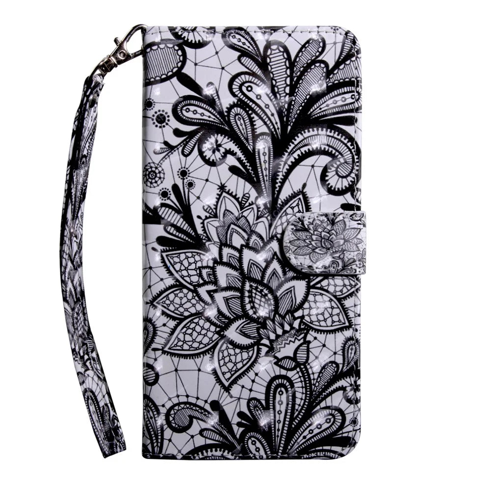 Light Spot Decor Patterned Leather Wallet Case for Samsung Galaxy A40 - Lace Flower - 2