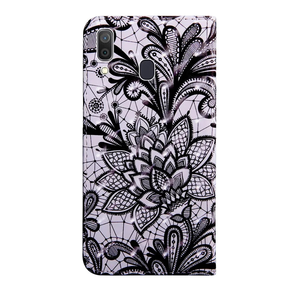Light Spot Decor Patterned Leather Wallet Case for Samsung Galaxy A40 - Lace Flower - 3