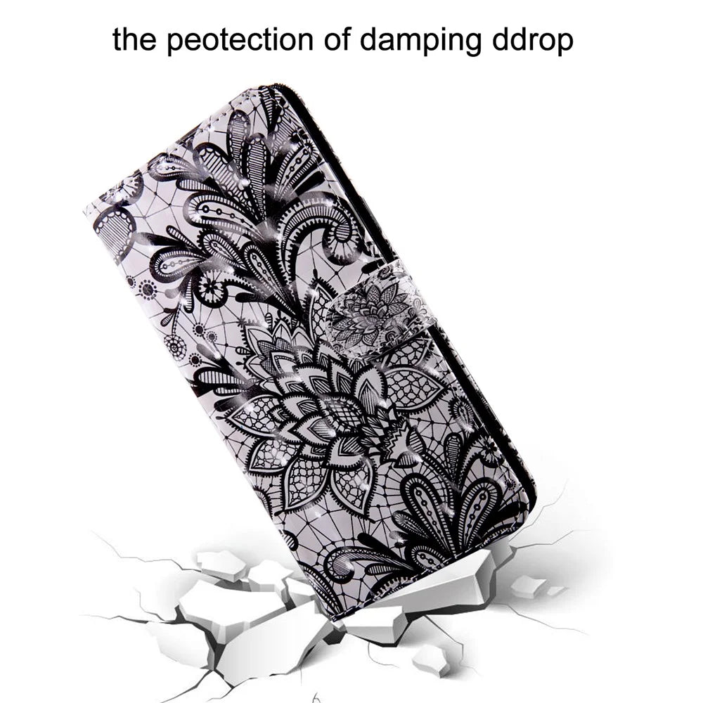 Light Spot Decor Patterned Leather Wallet Case for Samsung Galaxy A40 - Lace Flower - 5